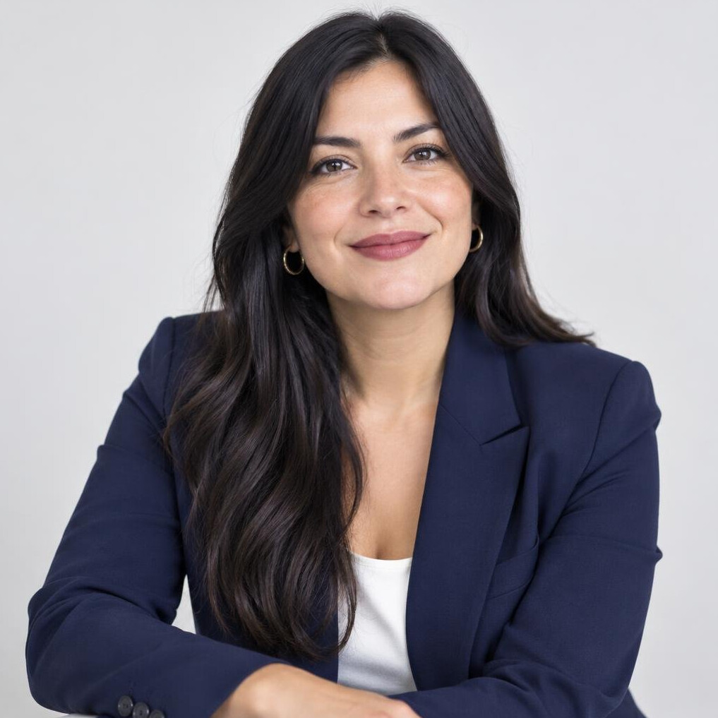 Portrait of a young woman with long dark hair