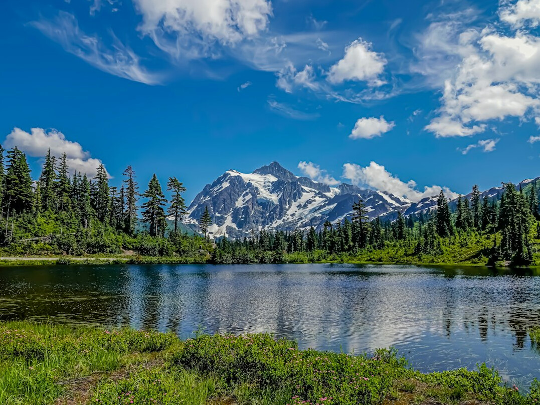 Mountain lake surrounded by peaks and forest